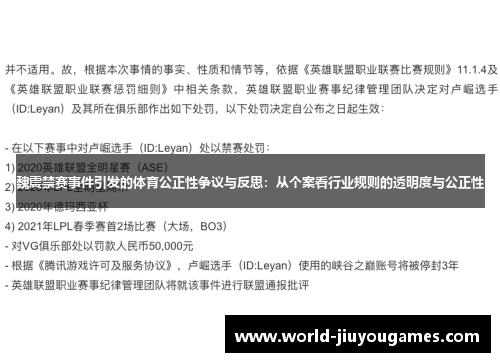 魏震禁赛事件引发的体育公正性争议与反思：从个案看行业规则的透明度与公正性